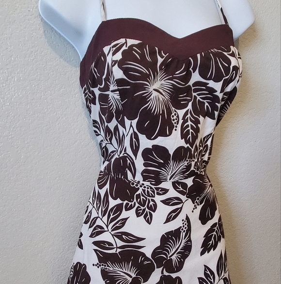 💚5/$25 Speechless Brown & Cream Floral Tropical Sweetheart Midi Dress Size 11 - Picture 5 of 7